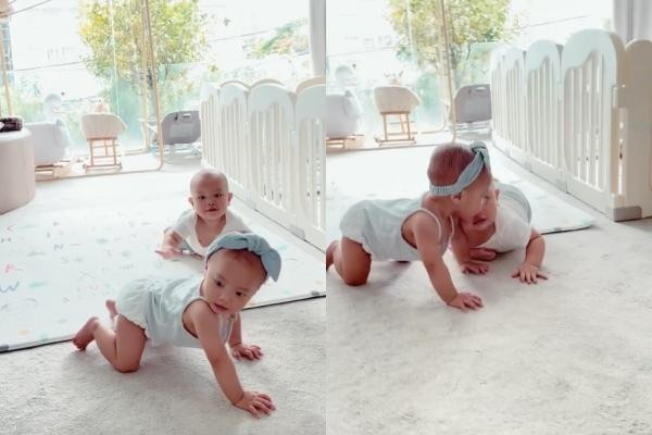 hời điểm cặp song sinh tập bò, Hồ Ngọc Hà cũng nhiều lần nhắc nhở Leon: "Leon, Leon cua luôn... nhưng mà cấm đè lên chị nhé. Đó đó thấy chưa nè, nó cứ hay lấy thịt đè người".