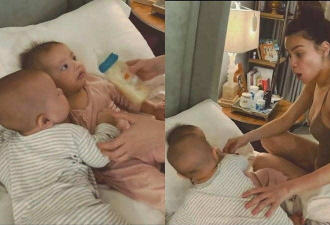 ồi vài tháng tuổi, Leon khiến mẹ ngỡ ngàng khi giành bằng được phần sữa của chị gái. Trước hành động liên tục nhào tới để lấy sữa của Leon, nữ ca sĩ hốt hoảng: "No, no. Leon, con nói lại, cái này là của chị Lisa. Con không có đè chị như thế, con nặng lắm. No, no, Leon, con uống rồi, cái này là của chị Lisa".