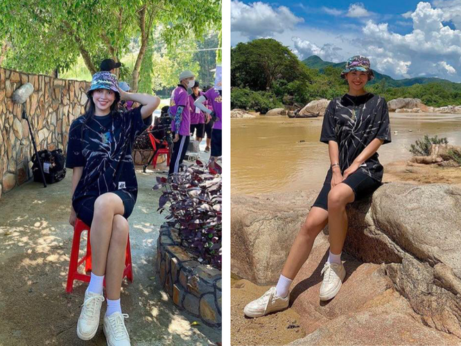 ##s###Để nhanh gọn hơn, lựa chọn áo, quần và mũ cùng màu, cùng kiểu họa tiết cũng sẽ tạo nên một set đồ ưng ý