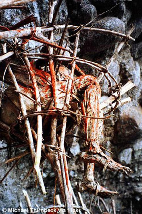 Tuy nhiên trong thực tế thì đây chỉ là cách thức mai táng truyền thống của bộ tộc Anga bản địa, đồng thời cũng là cách mà xưa kia họ dùng để xua đuổi người lạ khỏi làng.