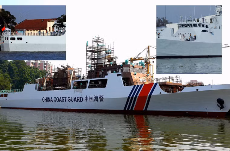 Trang mạng Sina mới đây đăng tải một số hình ảnh về lớp tàu tuần tra mới dành cho Hải cảnh Trung Quốc (China Coast Guard) được cho là thiết kế dựa trên lớp tàu hộ vệ tên lửa thế hệ mới nhất Type 056. Cơ bản thì lớp tàu tuần tra mới này có phần thân tương đối giống, đặc biệt là nằm ở đuôi và boong trước tàu. Trong ảnh, thân tàu tuần tra với nét tương tự thân tàu hộ vệ Type 056 (2 ảnh nhỏ).