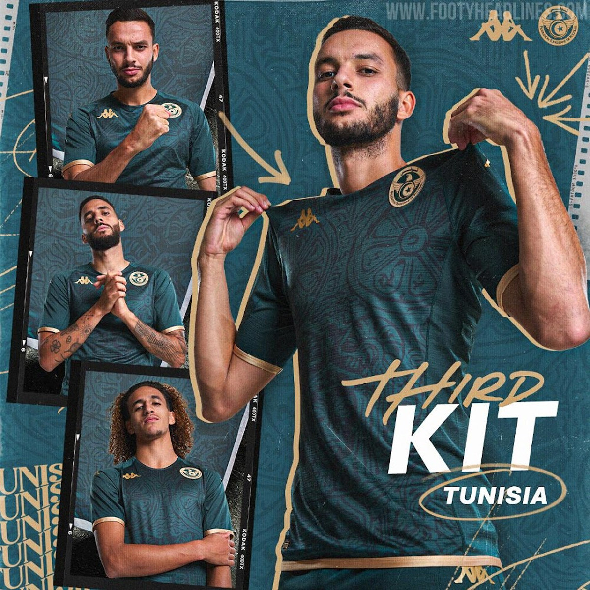 2. Tunisia, áo đấu thứ ba: Hình vẽ dưới nền lấy cảm hứng từ chiếc khiên của tướng Hannibal của người Carthage, cách phối màu từ ngành công nghiệp ô liu của quốc gia này. Đây là một trong những mẫu áo đẹp mắt nhất.