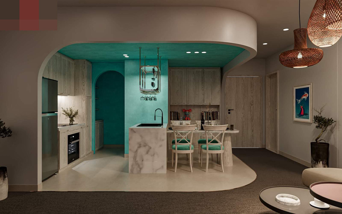 Can ho 55m2 o Binh Duong mau xanh mat me, dep me man