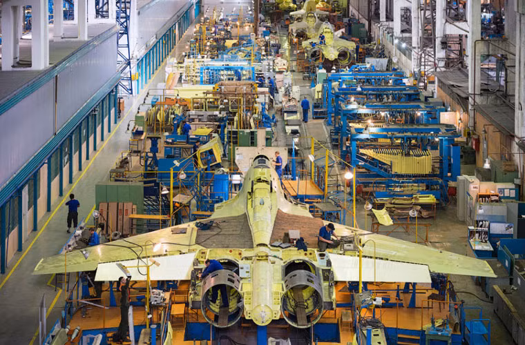 Và đây là dây chuyền lắp ráp hoàn chỉnh các máy bay chiến đấu phản lực Su-30.