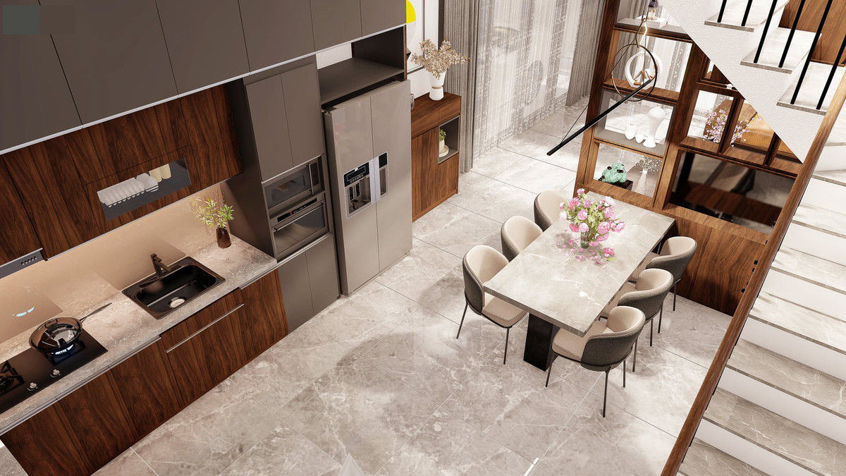 Toàn bộ nội thất phần lớn được sử dụng chất liệu gỗ mộc mạc, thể hiện được ý thích của gia chủ.