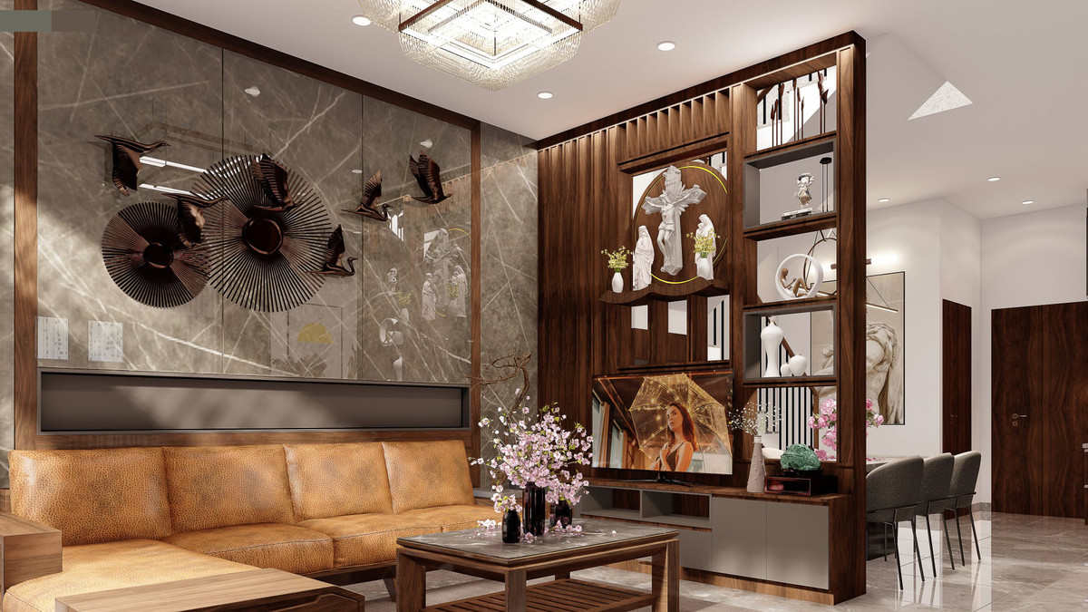 Gam màu chủ đạo của ngôi nhà đẹp này là gam màu nâu trầm. Điểm đặc biệt của không gian này chính là nội thất gỗ, được sử dụng ở hầu hết các khu vực chức năng. Không chỉ làm tăng thêm sự tinh tế, quyến rũ và sang trọng mà còn tạo cảm giác gần gũi và ấm áp.