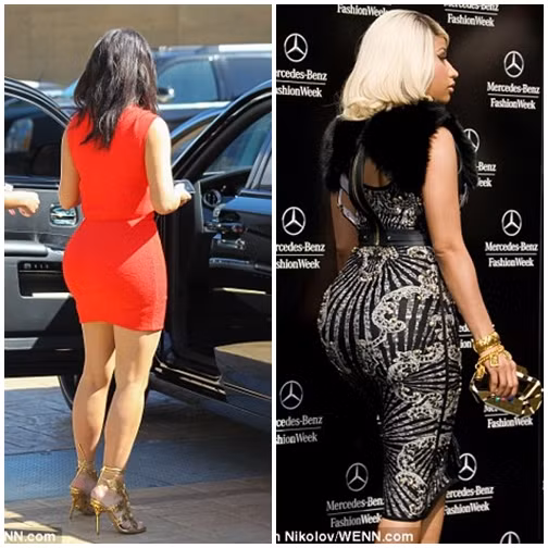 Ngày càng có nhiều phụ nữ đang mạo hiểm cuộc sống của mình để bắt chước những ngôi sao lớn như Kim Kardashian (trái) và Nikki Minaj (bên phải)