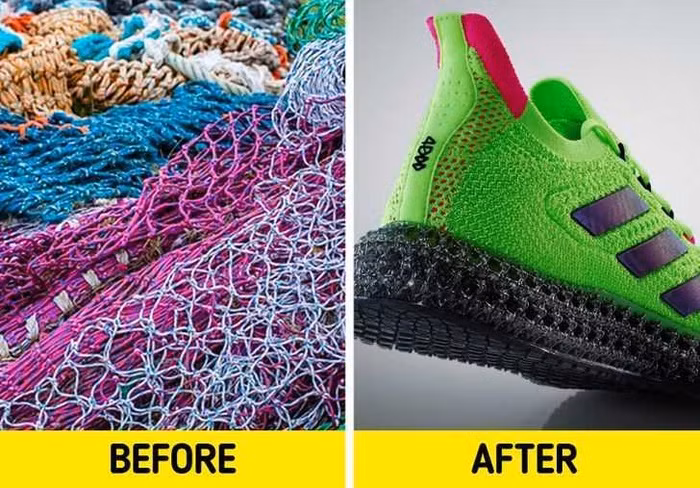 3. Đôi giày thể thao được làm từ rác và lưới đánh cá. Adidas có chiến dịch tái chế những thứ không dùng được. Một số cửa hàng Adidas ở Anh, Canada, Mỹ và Pháp hiện có giỏ đặc biệt đựng quần áo và giày cũ. Ngoài ra, họ tái chế rác thải nhựa từ vùng ven biển và tái chế rác và lưới đánh cá thành giày thể thao. Trung bình, 11 chai nhựa được sử dụng để làm ra đôi giày thể thao. Theo công ty, quần áo và giày dép sẽ không còn bị coi là phế thải khi hết thời gian sử dụng mà sẽ trở thành nguồn cung cấp các sản phẩm mới có giá trị. Họ đã bán được 1 triệu đôi giày thể thao được làm từ rác đại dương vào năm 2017 và họ sẽ không dừng lại ở đó.