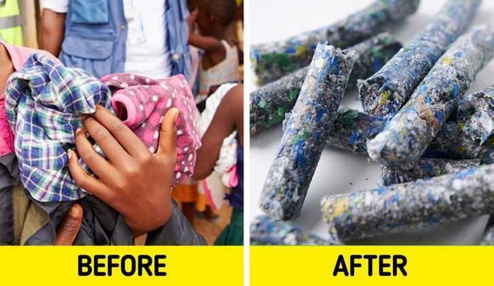 2. Quần áo cũ thành năng lượng và vật liệu cách âm. Nhiều người quyên góp quần áo. Nhưng không phải ai cũng biết có 20% số quần áo không thể tái sử dụng đó có thể được sử dụng cho mục đích công nghiệp. Ví dụ, ở Nhật Bản, họ biến quần áo thành vật liệu cách âm cho ô tô. Khoảng 22 chiếc áo phông (4,3 kg) được cắt, xử lý thành sợi và tái chế thành vật liệu cách âm cho một chiếc xe hơi, giảm tiếng ồn động cơ trong xe sử dụng xăng và sóng cao tần trong xe điện. Ngoài ra, họ biến quần áo không thể sử dụng thành năng lượng ở dạng nhiên liệu rắn, có thể được sử dụng cho nhiều mục đích công nghiệp.