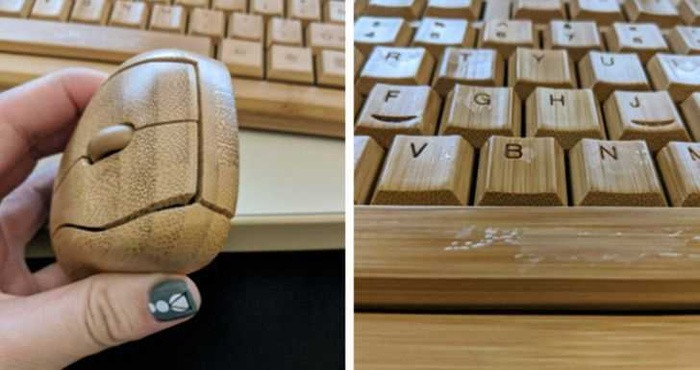6. Phụ kiện máy tính bằng tre thay vì nhựa. Con người tạo ra khoảng 20-50 triệu tấn rác điện tử mỗi năm và chỉ một phần nhỏ trong số đó được tái chế. Người Trio Gato đã tạo ra bàn phím và chuột không dây có thể tái chế. 