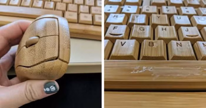 6. Phụ kiện máy tính bằng tre thay vì nhựa. Con người tạo ra khoảng 20-50 triệu tấn rác điện tử mỗi năm và chỉ một phần nhỏ trong số đó được tái chế. Người Trio Gato đã tạo ra bàn phím và chuột không dây có thể tái chế. 