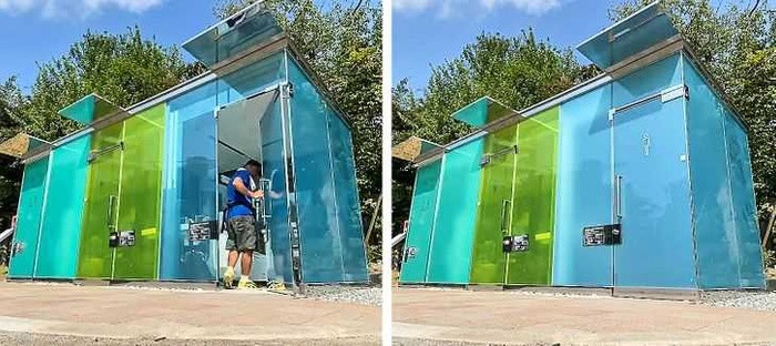 Các nhà vệ sinh công cộng ở đây có tường trong suốt. Nhưng chúng sẽ mờ khi có ai vào bên trong.