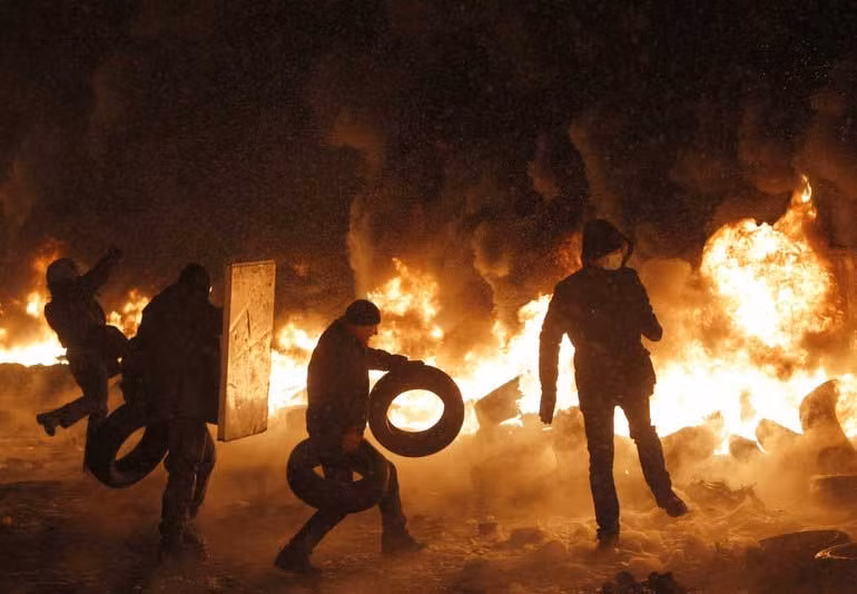 Hiện trường một vụ cháy ở trung tâm thủ đô Kiev, Ukraine. (Ảnh minh họa)