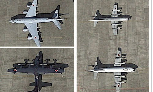 Tất nhiên, tại căn cứ Atsugi cũng là căn cứ của không quân thuộc lực lượng phòng vệ trên biển Nhật Bản (JMSDF), trong hình có thể thấy 3 loại máy bay JMSDF gồm máy bay chống ngầm P-1, P-3C, thủy phi cơ US-1A/2, máy bay trinh sát OP-3C.