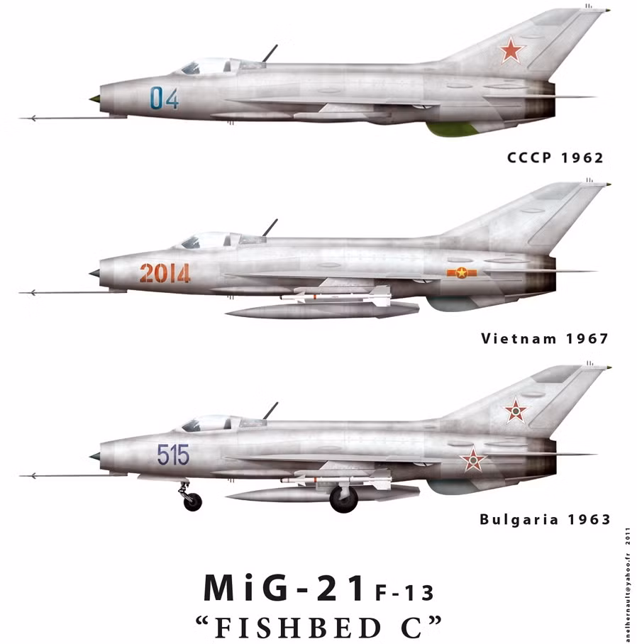 Thế hệ MiG-21 đầu tiên sản xuất trong giai đoạn 1957-1961 (mã NATO: Fishbed-C): gồm có MiG-21F, MiG-21P-13, MiG-21F-13, MiG-21FR (phiên bản do Tiệp Khắc sản xuất)…