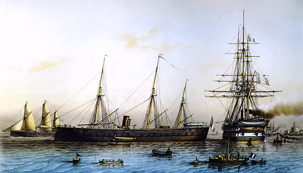 La Gloire tại cảng. Tranh của Louis Le Breton.