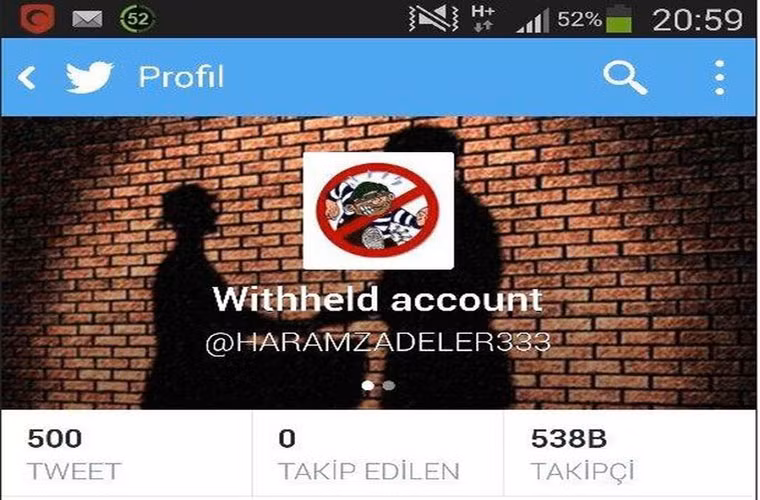 2 tài khoản Twitter ẩn bị đóng tại Thổ Nhĩ Kỳ. 2 tài khoản @Haramzadeler333 và @Bascalan có liên quan đến việc truyền bá cáo buộc chính phủ tham nhũng tại Thổ Nhĩ Kỳ, chỉ chưa đầy 1 tuần sau khi mạng xã hội này đồng ý khóa 1 vài tài khoản vì lý do vi phạm an ninh quốc gia và luật riêng tư.
