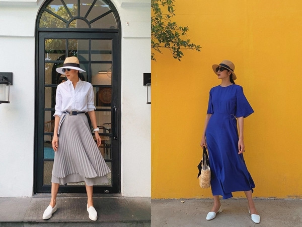 Tối giản, lịch thiệp chắc hẳn là lựa chọn yêu thích của Tăng Thanh Hà. Một chiếc sơ mi trắng với giày cá sấu hơi hướng menswear được cân bằng bởi chân váy midi xếp li tone xám nhã nhặn, hay chỉ cần đầm maxi xanh coban nổi bật, Tăng Thanh Hà đã tạo được outfit xuống phố thu hút ánh nhìn.