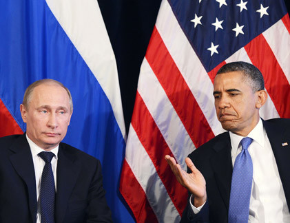 Tổng thống Nga Putin (trái) và Tổng thống Mỹ Obama.