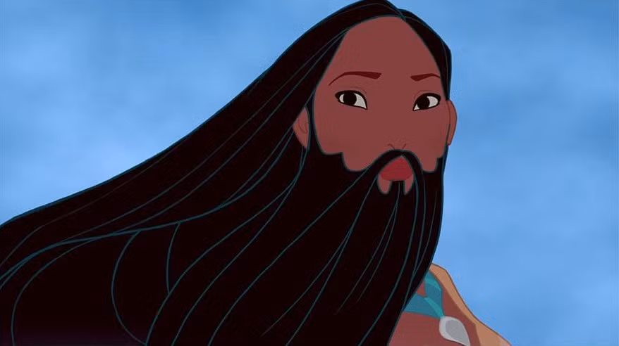 "Nữ thần" Pocahontas với bộ râu dài trông như một tiên ông.