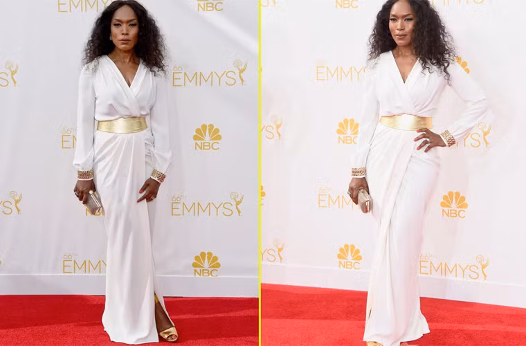 Angela Bassett kín như bưng và già nua trong chiếc váy trắng hiệu Elisabetta Franchi.