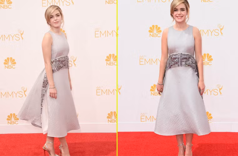 Phần đai chiếc váy hiệu Antonio Berardi cồng kềnh làm mất đi vẻ thanh thoát của nữ diễn viên 14 tuổi Kiernan Shipka.