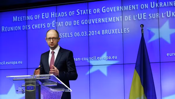 Thủ tướng tạm quyền Ukraine phát biểu trong cuộc họp thượng đỉnh của các nhà lãnh đạo châu Âu bàn về tình trạng khẩn cấp ở Ukraine, tổ chức tại Brussels hôm 6/3.