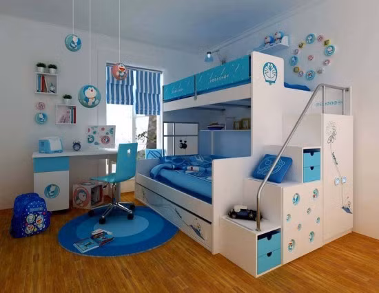 Mẫu giường 2 tầng Đô rê mon cho những bé là thần tượng của mèo máy.