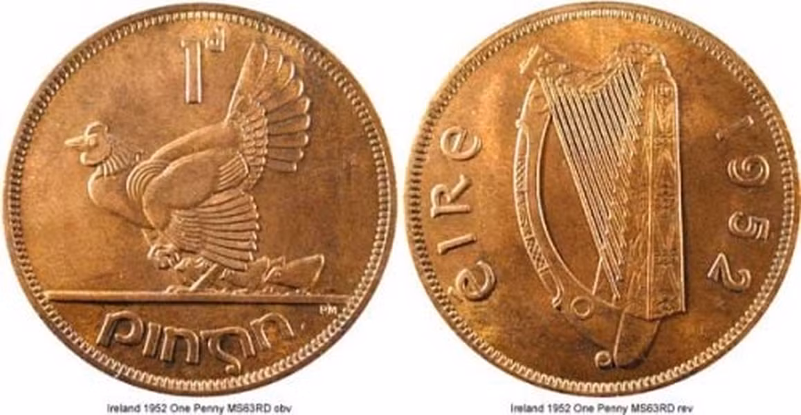 Đồng một xu Ireland: Những người Ireland gốc tin rằng đồng một xu (penny) của nước mình mang lại may mắn cho bất cứ ai nhận được. Một số tài liệu còn kể lại rằng những người bán hàng nơi đây xưa kia có phong tục trả lại đồng một xu cho khách tới mua để chúc họ may mắn với món đồ vừa lựa chọn. Lý do nữa khiến đồng tiền này trở nên giá trị là việc nó chỉ được đúc trong khoảng thời gian nhất định (1928-1968).