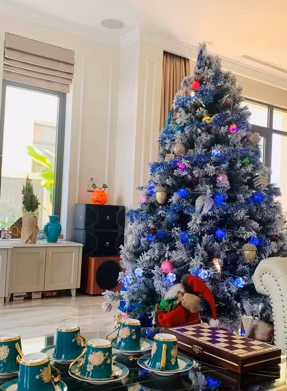 Năm đầu tiên chuyển vào Sài Gòn sống, MC Vân Hugo cũng dành nhiều tâm huyết để trang trí cây thông trong biệt thự của mình.