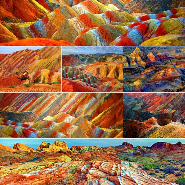 Đến đây, du khách tựa như đang lạc vào chốn thiên đường, với những dải màu sắc tự nhiên được tạo hoá ban tặng một cách kỳ ảo hiếm có. Núi non đầy màu sắc, mang vẻ đẹp hoang dại, hiểm trở nhưng cũng đầy thơ mộng. Ảnh: Baidu