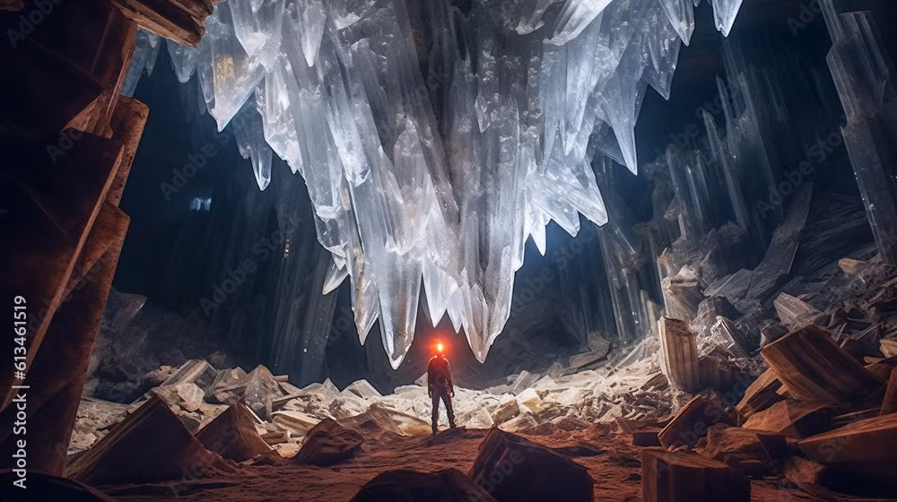 Khi phát hiện, hai anh em thợ mỏ là Juan và Pedro Sanchez phải sững sờ thốt lên trước vẻ đẹp kỳ ảo của nó. Những tinh thể selene màu trắng sữa khổng lồ, lấp đầy hang động và nhô lên cao nhọn từ mọi hướng. Hàng trăm khối pha lê lấp lánh khổng lồ, vài khối cao hơn 11 mét và nặng tới 55 tấn. Ảnh: Adobe Stock