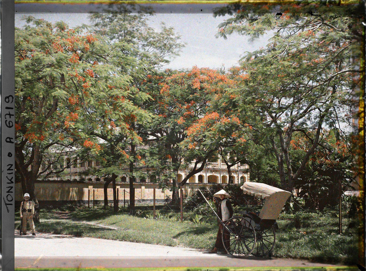 Người kéo xe tay đứng trên đại lộ Général Bichot.