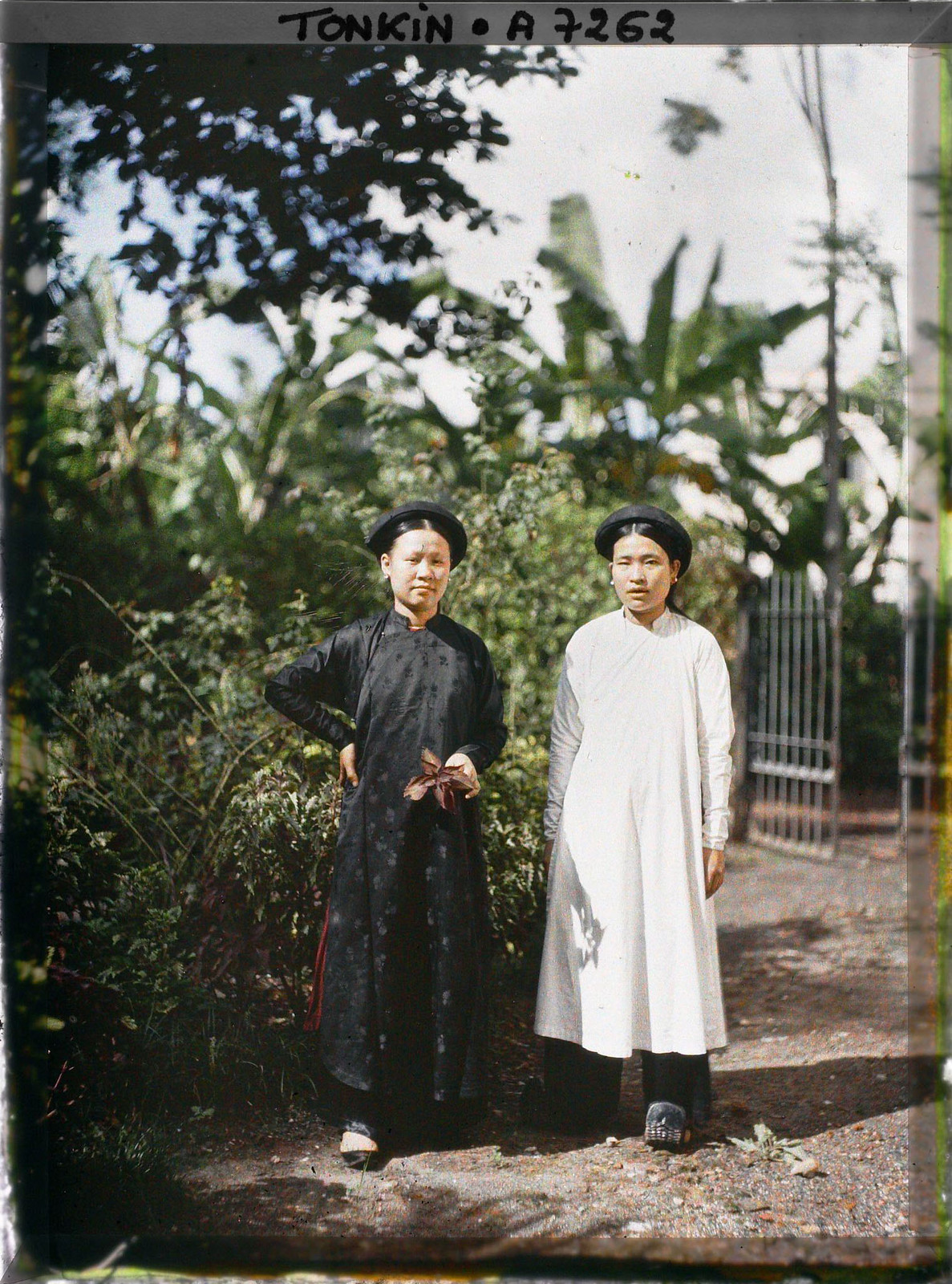 Hai phụ nữ làm nghề buôn bán đứng bên nhau trong vườn.