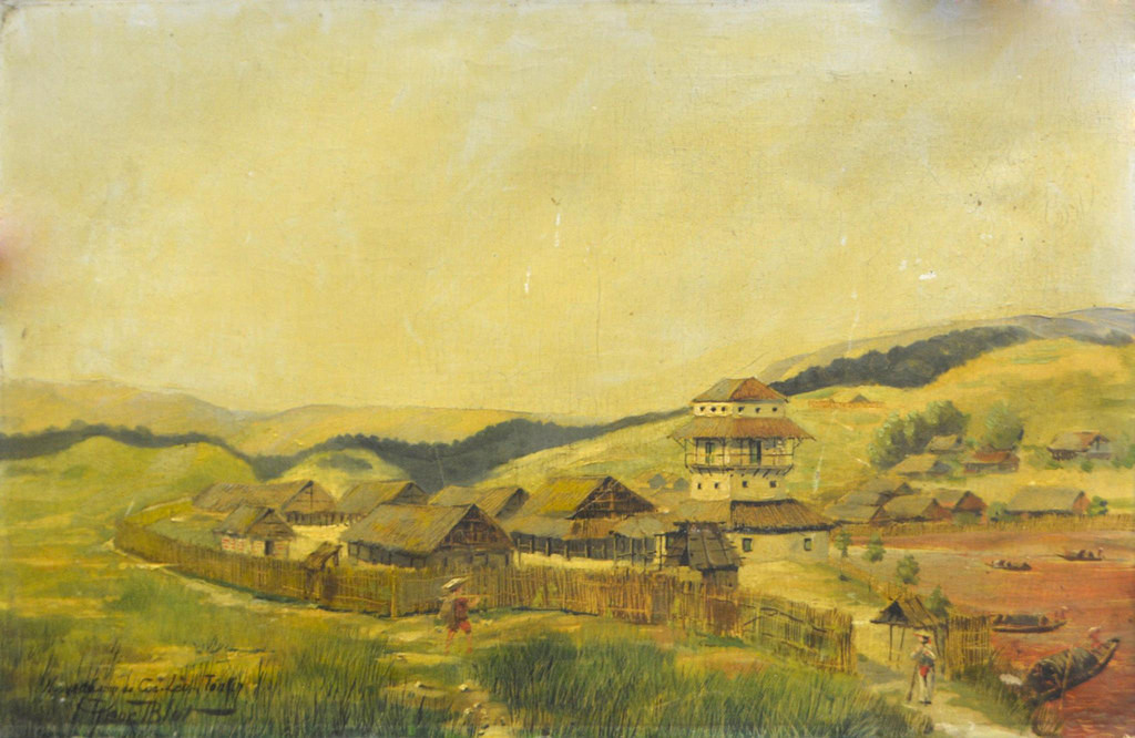 Doanh trại mới ở Cốc Lếu. Tranh của Léon Blot, khoảng năm 1886-1886.