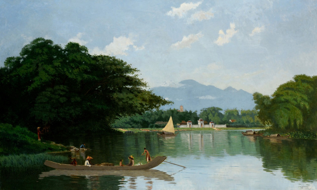 Sông Hương ở xứ Huế xưa. Tranh của Charles Ulmann, vẽ năm 1907.