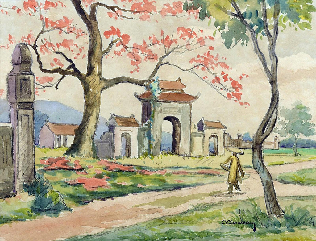 Ngôi chùa gần Hà Nội. Tranh của Andre Eugene Louis Blondeau.
