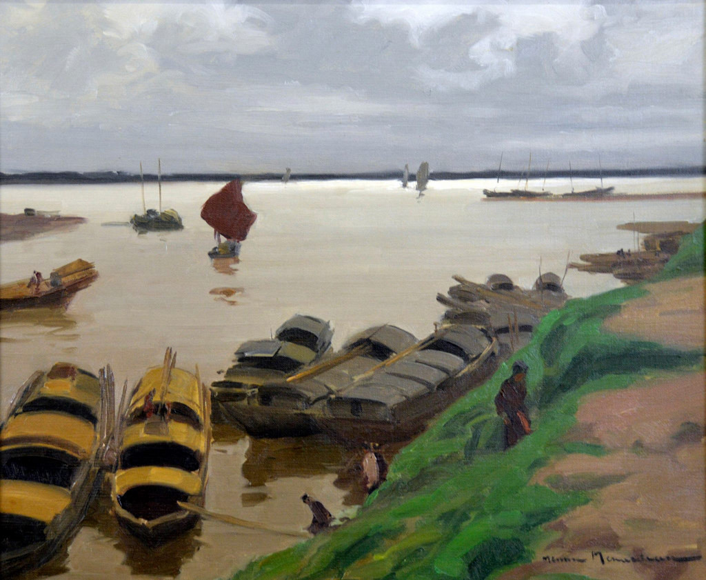 Ghe thuyền trên sông Cửu Long. Tranh của Maurice Ménardeau, khoảng năm 1937.