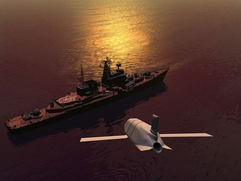 Ảnh đồ họa tên lửa hành trình LRASM tấn công tàu khu trục Udaloy của Hải quân Nga.