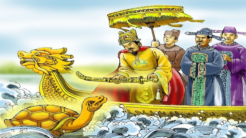 Theo Sự tích hồ Hoàn Kiếm, trong cuộc kháng chiến chống quân Minh, Long Quân cho Lê Lợi mượn thanh gươm báu đánh giặc. Sau khi quân Minh bị đuổi, Lê Lợi lên ngôi. Một hôm, vua đem gươm thần ngồi thuyền rồng dạo chơi hồ Tả Vọng, Long Quân đã sai rùa vàng lên đòi lại gươm báu. Từ đó, hồ Tả Vọng được đổi tên thành hồ Hoàn Kiếm (hồ Gươm).