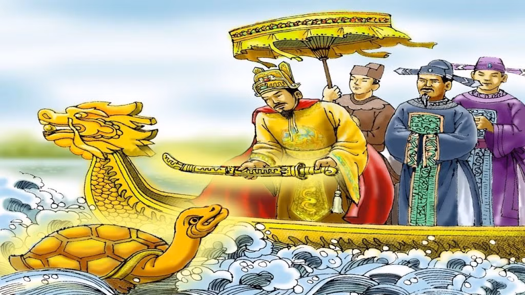 Theo Sự tích hồ Hoàn Kiếm, trong cuộc kháng chiến chống quân Minh, Long Quân cho Lê Lợi mượn thanh gươm báu đánh giặc. Sau khi quân Minh bị đuổi, Lê Lợi lên ngôi. Một hôm, vua đem gươm thần ngồi thuyền rồng dạo chơi hồ Tả Vọng, Long Quân đã sai rùa vàng lên đòi lại gươm báu. Từ đó, hồ Tả Vọng được đổi tên thành hồ Hoàn Kiếm (hồ Gươm).