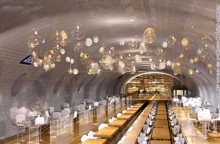 Nhà hàng 5 sao phục vụ ẩm thực với hầm chứa rượu cực lớn chuyên cất giữ những loại rượu quý lâu năm.