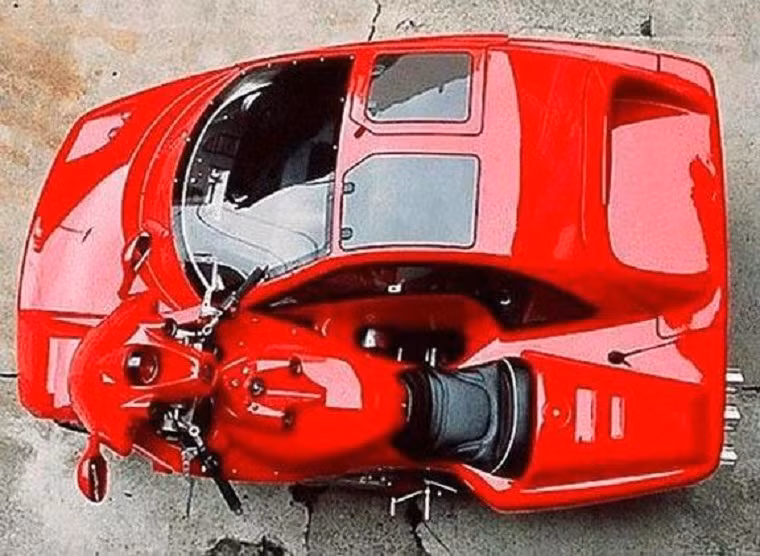 Thực chất siêu xe Ferrari chỉ có chiếc vỏ được độ lại dính liền với chiếc mô tô. Tuy nhiên thiết kế độc đáo của "siêu xe" gây tò mò dư luận và đã có rất nhiều lời đề nghị được mua lại chiếc xe này.