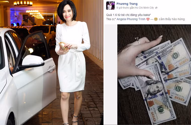 Đêm 1/6, cô cũng vung tiền tặng em gái 500 USD nhân dịp ngày Quốc tế Thiếu nhi.