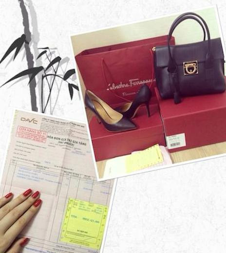 Đây không phải lần duy nhất nữ diễn viên tung ảnh khoe đồ hiệu. Cô từng khoe hai món đồ là giày và túi hiệu Salvatore Ferragamo có giá gần 60 triệu đồng.