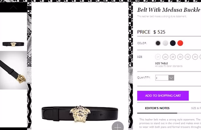 Chiếc thắt lưng này được bày bán trên trang Versace với giá $525, tương đương hơn 11 triệu đồng.