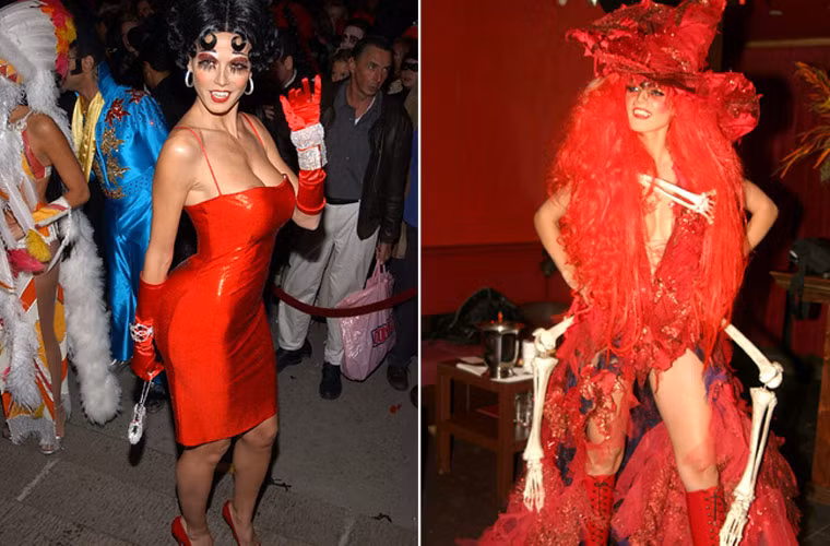 Năm 2002, Heidi Klum biến thành nhân vật hoạt hình quyến rũ Betty Boop (trái) và hai năm sau cô lại hóa trang thành một ma cà rồng sexy.