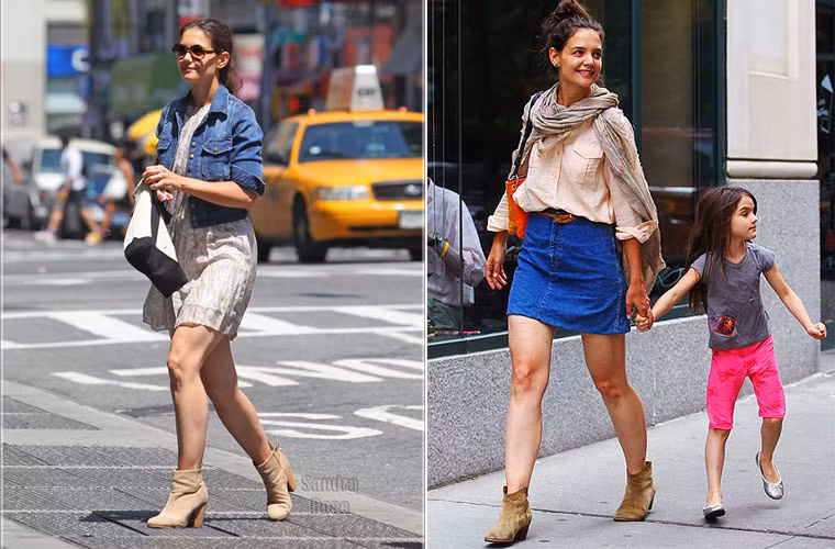 Cặp giò của Katies Holmes bị mất điểm bởi hai bên đầu gối xấu xí.