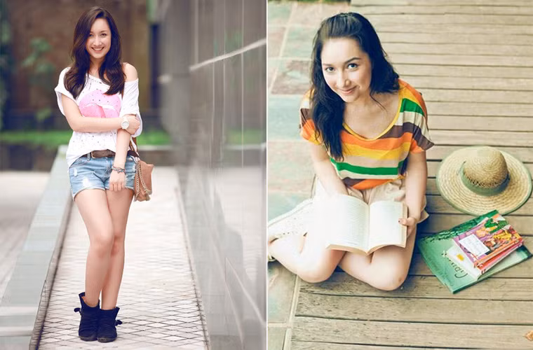Khi đi dã ngoại hay xuống phố cùng bạn bè, cô nàng lại biến hóa style trẻ trung, hiện đại với short ngắn và áo thun.