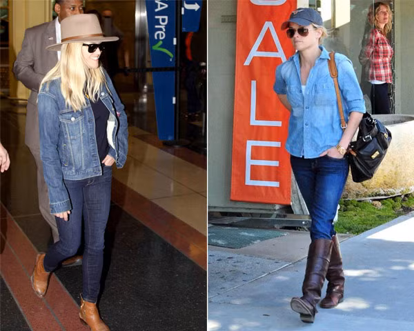 Bà mẹ ba con Reese Witherspoon cũng rất thích thời trang dạo phố kiểu cả cây denim.
